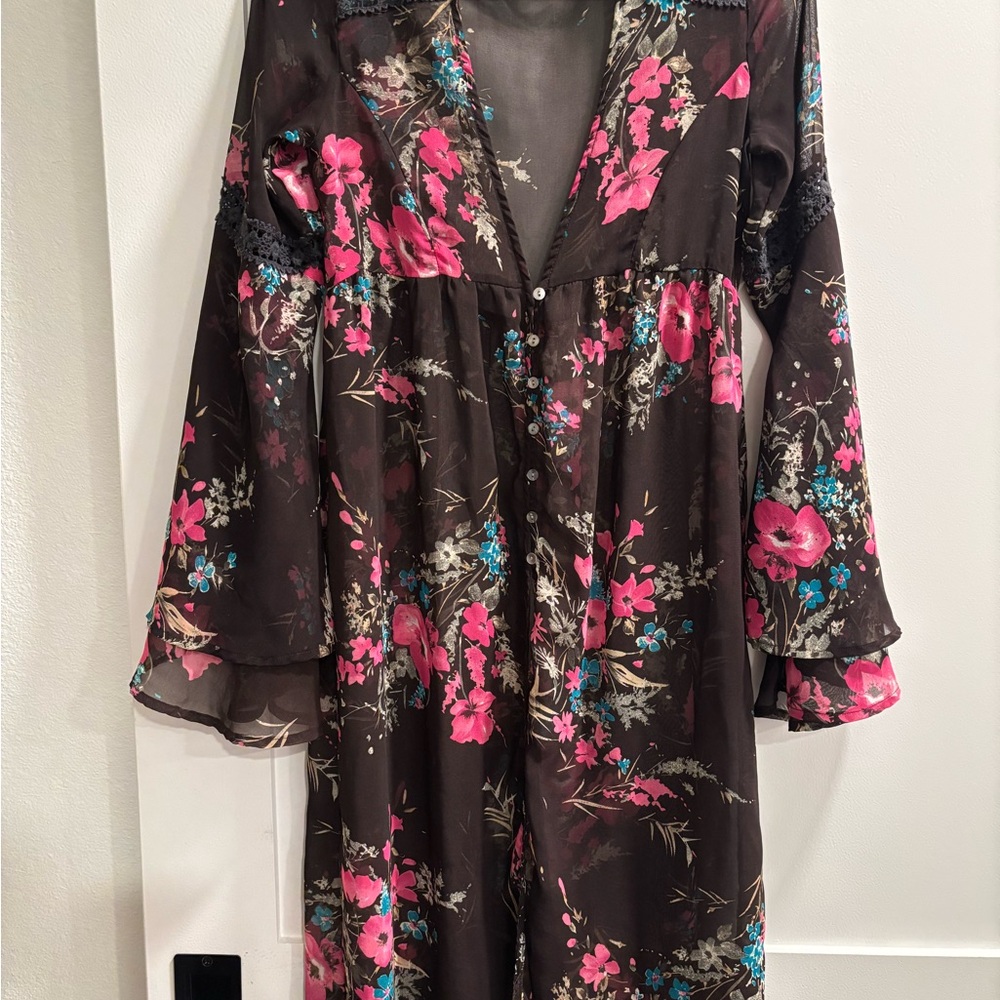 Umgee Black Sheer Dress with Pink and Blue Floral